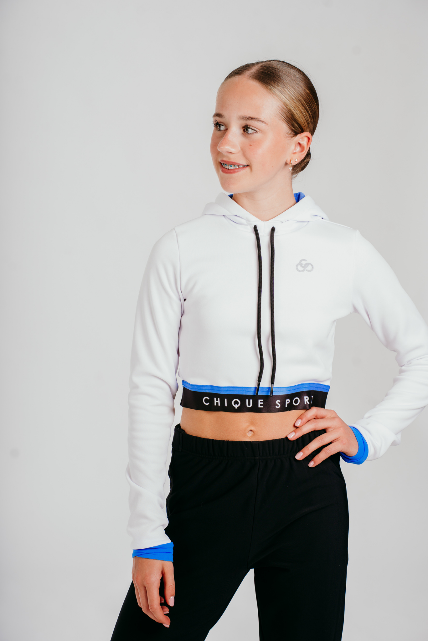 Fearless Crop Hoodie in White and Azure
