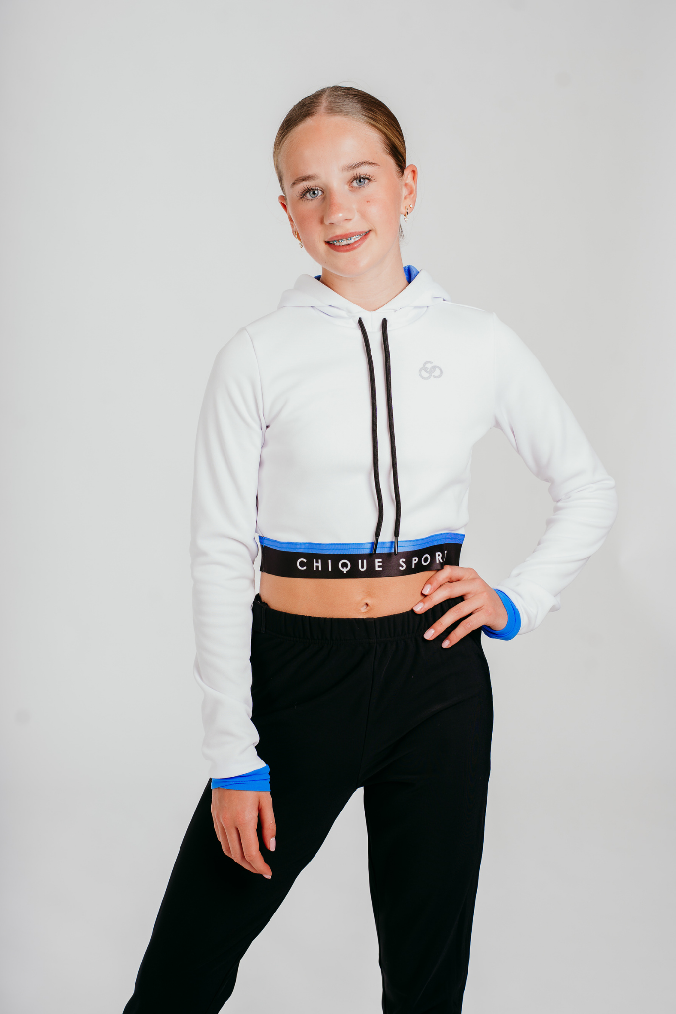Fearless Crop Hoodie in White and Azure