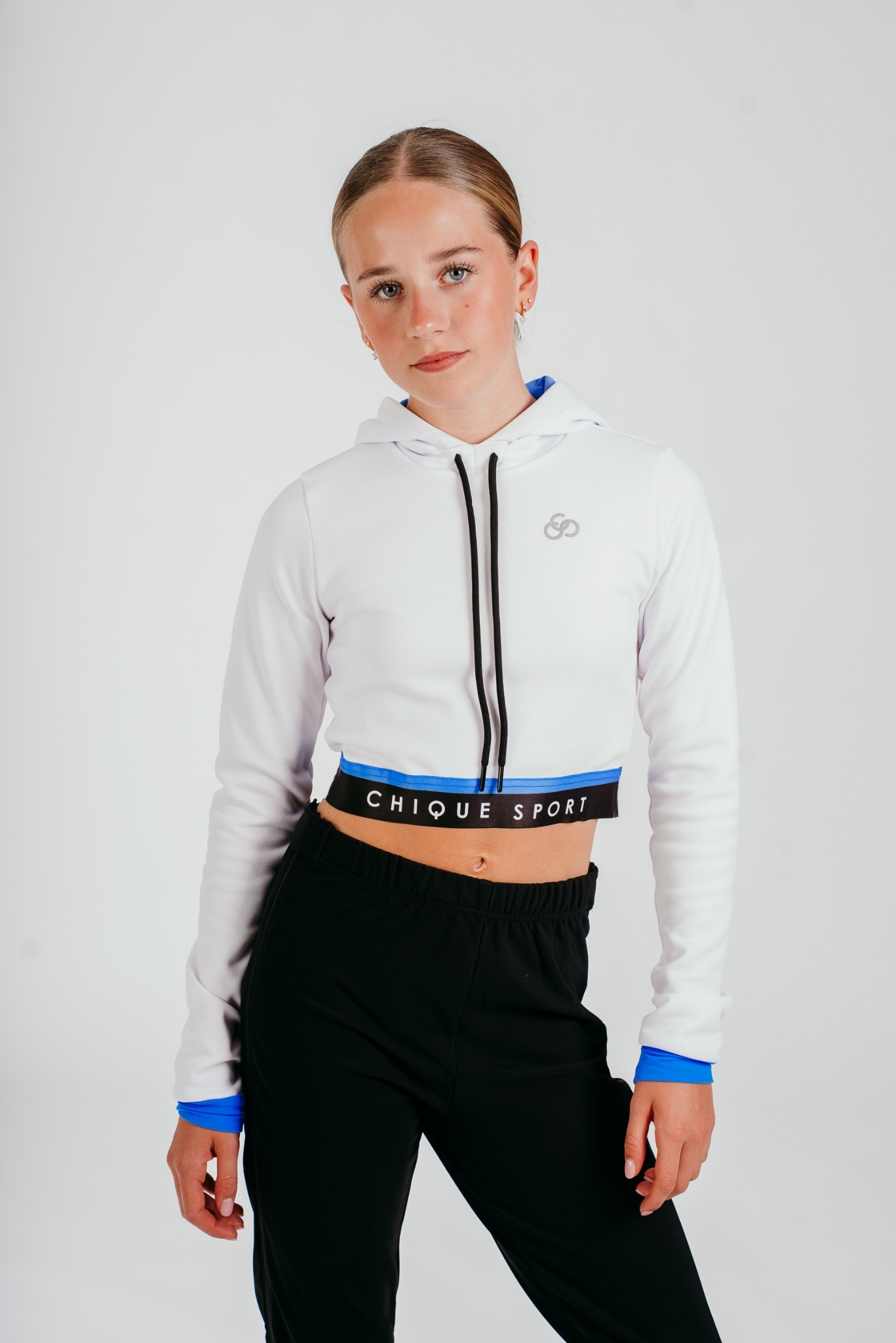 Fearless Crop Hoodie in White and Azure