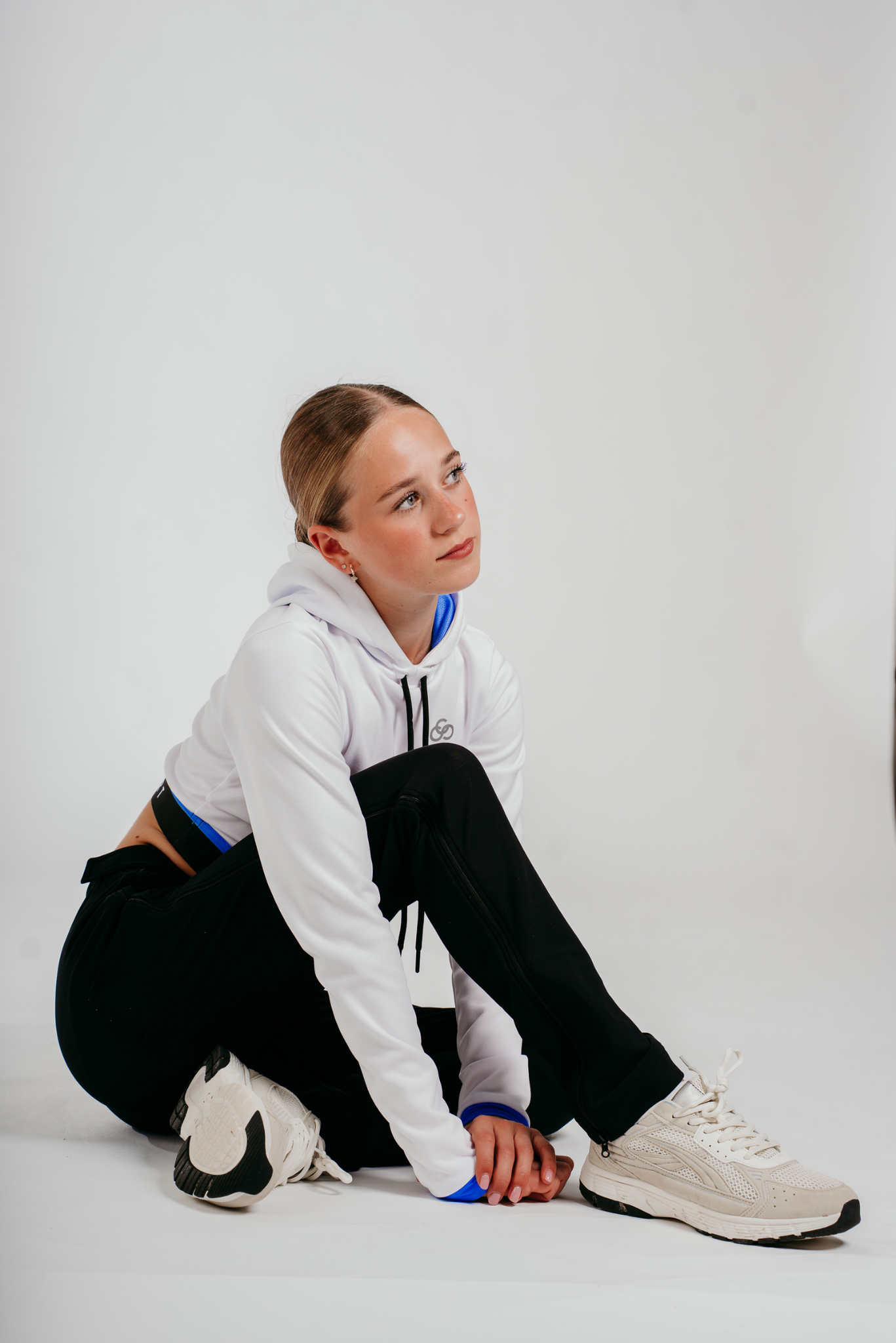 Fearless Crop Hoodie in White and Azure