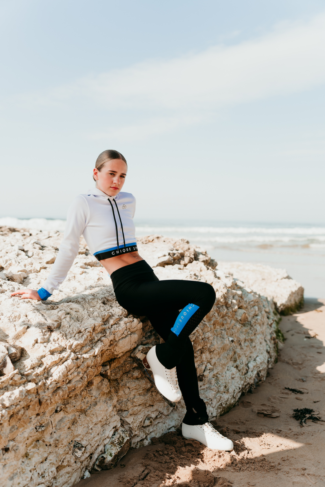 Fearless Crop Hoodie in White and Azure