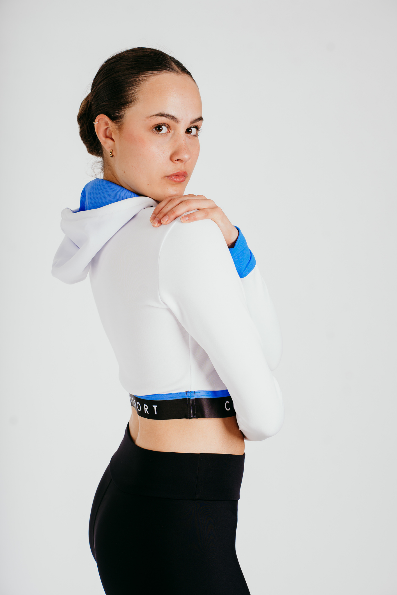 Fearless Crop Hoodie in White and Azure