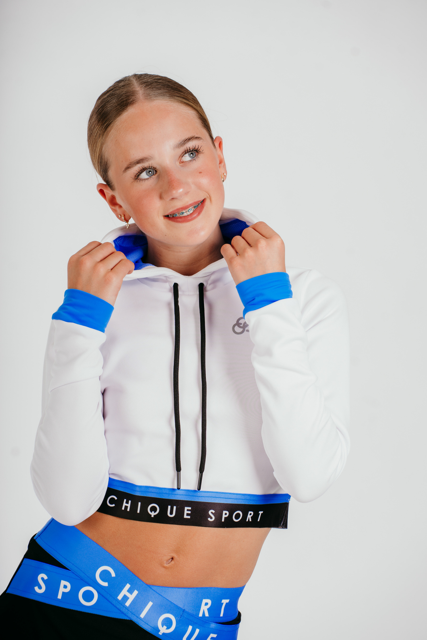 Fearless Crop Hoodie in White and Azure