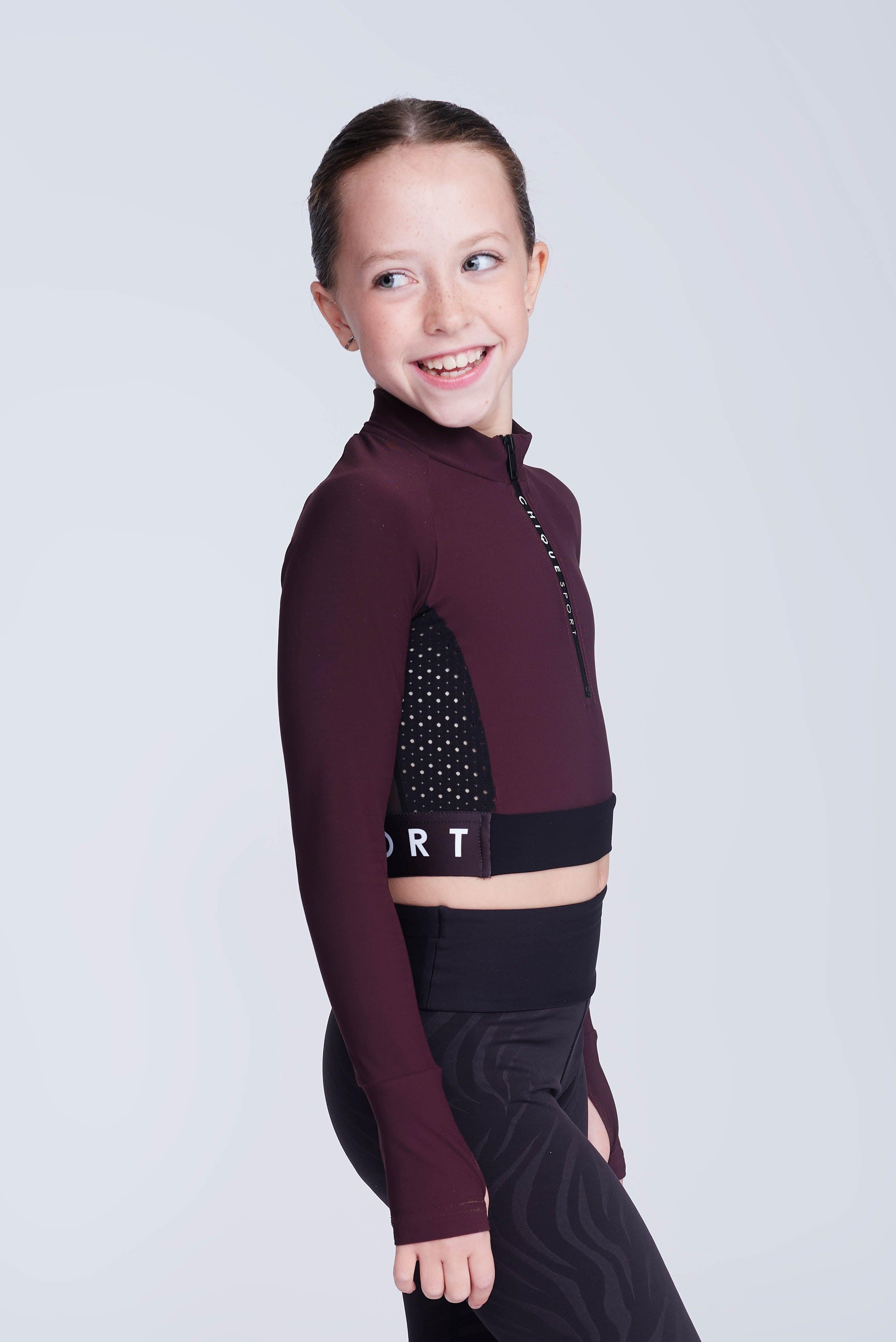 Ignite Maglietta a Maniche Lunghe Cropped in Tartufo