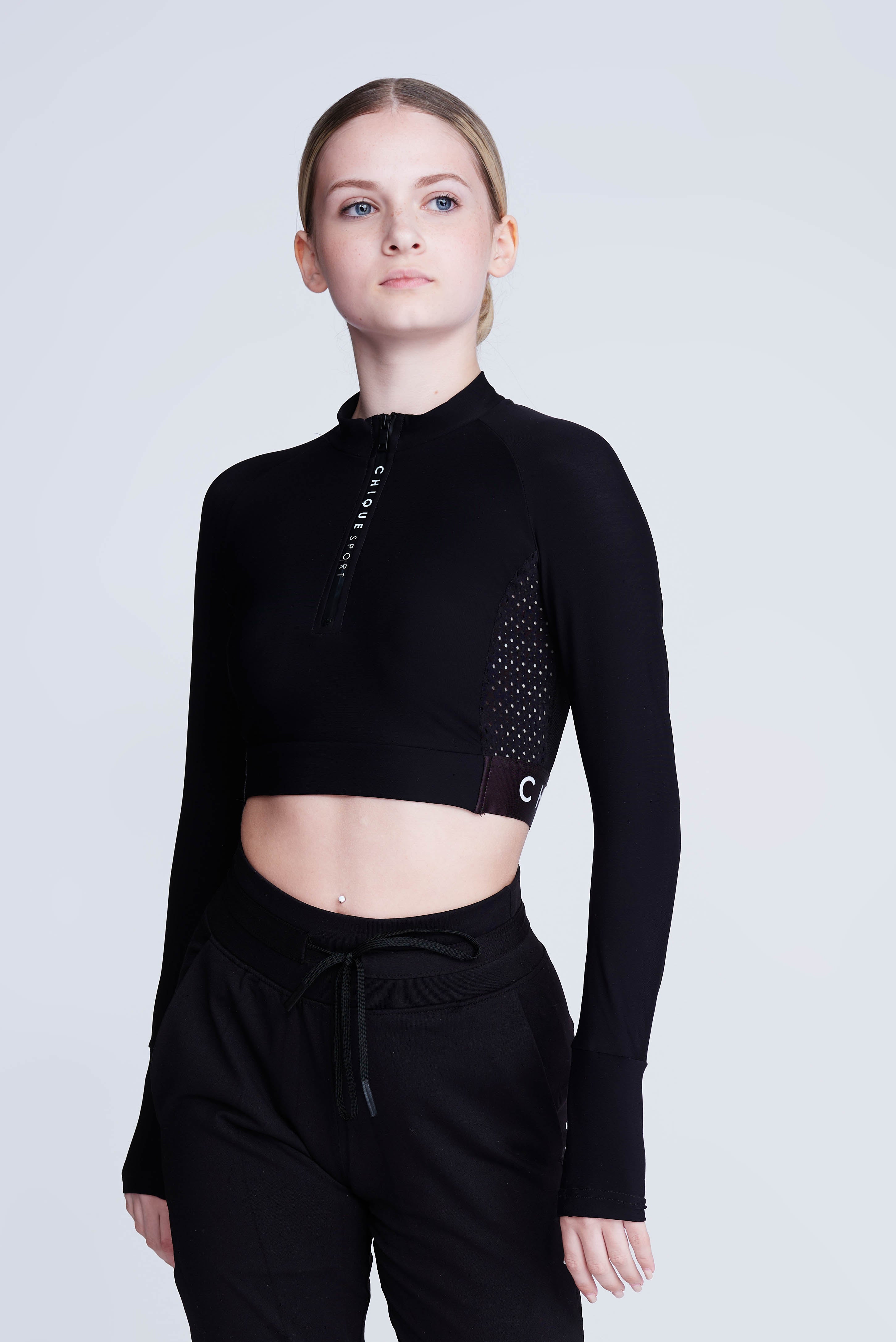 Ignite Long-Sleeve Crop Top in Black