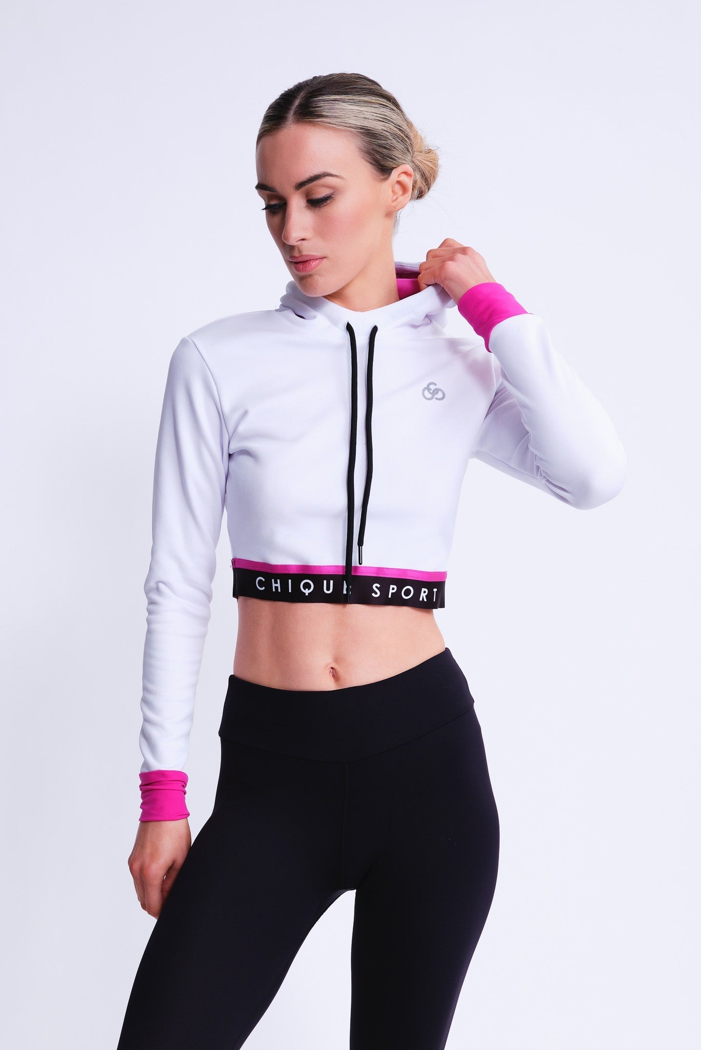 Fearless Crop Hoodie in White and Fuchsia