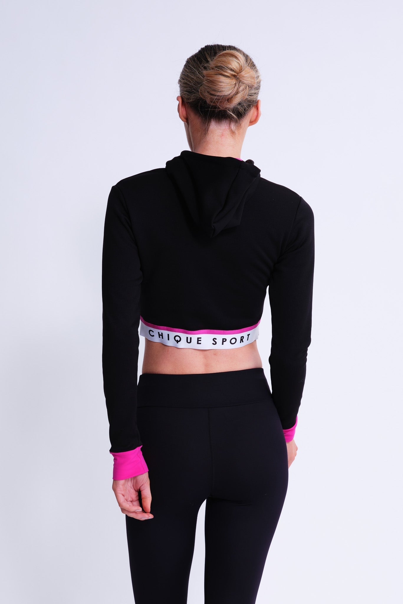 Fearless Crop Hoodie in Black and Fuchsia