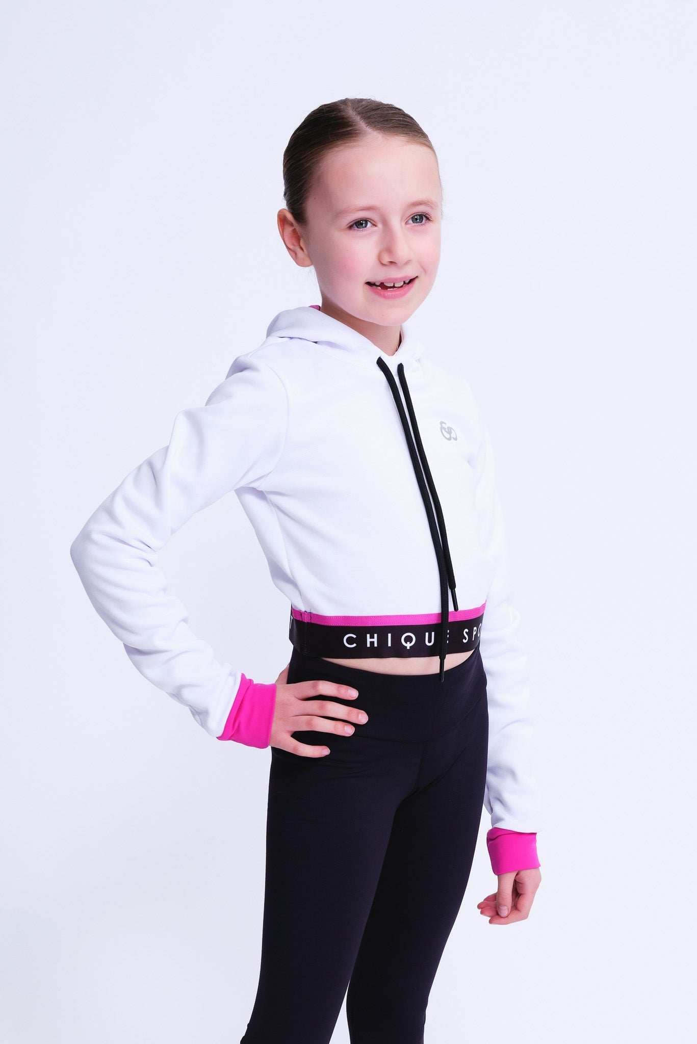 Fearless Crop Hoodie en Blanc et Fuchsia