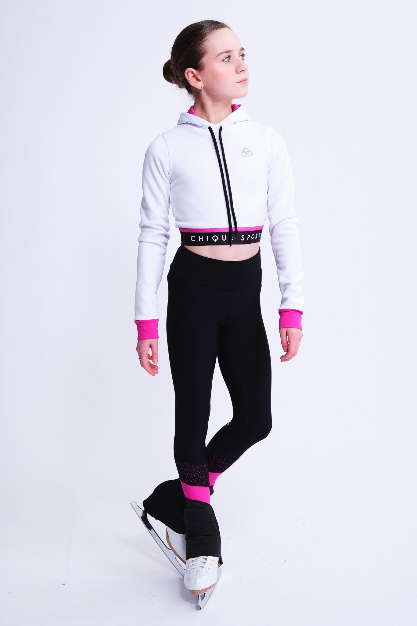 Fearless Crop Hoodie en Blanc et Fuchsia