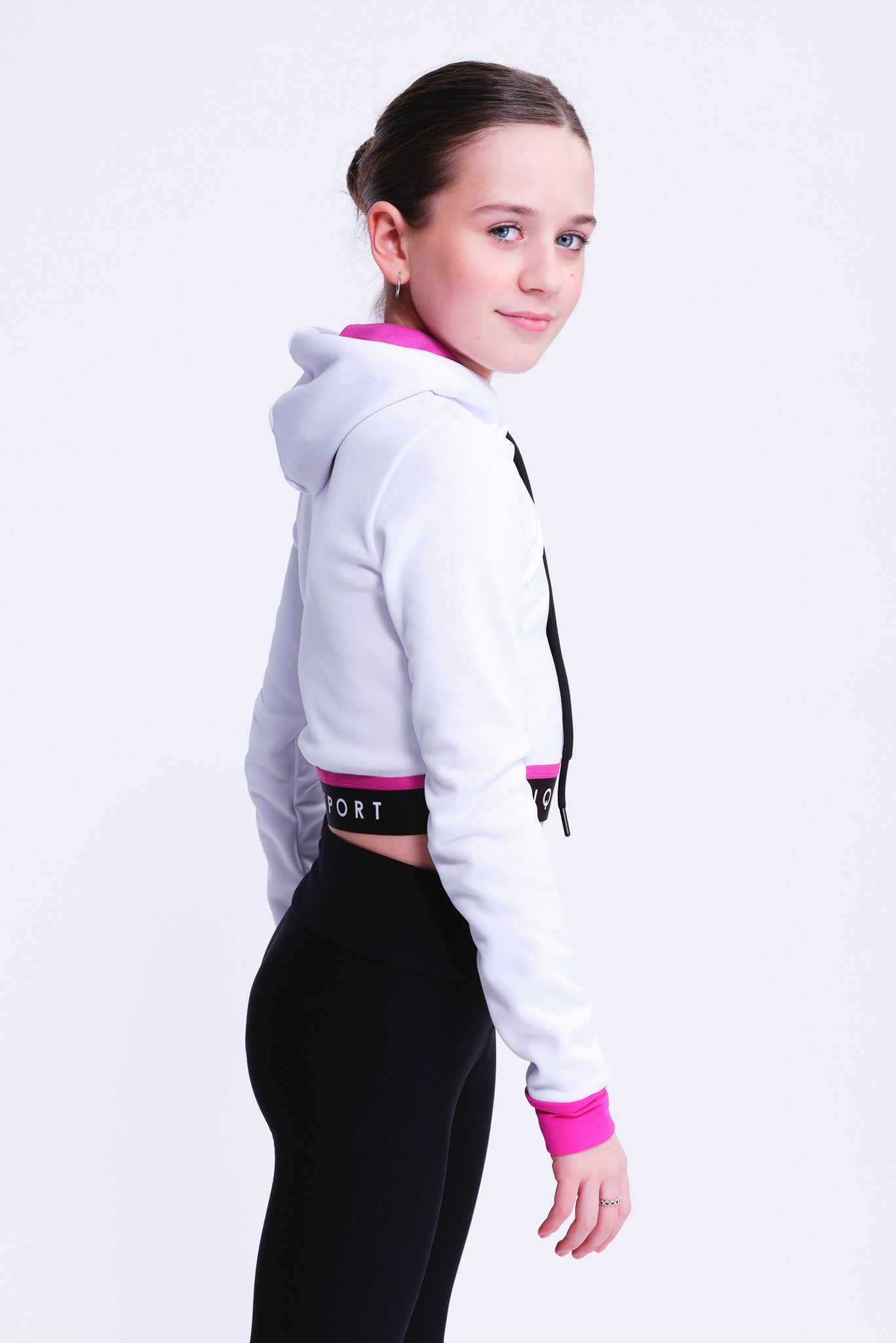 Fearless Crop Hoodie en Blanc et Fuchsia