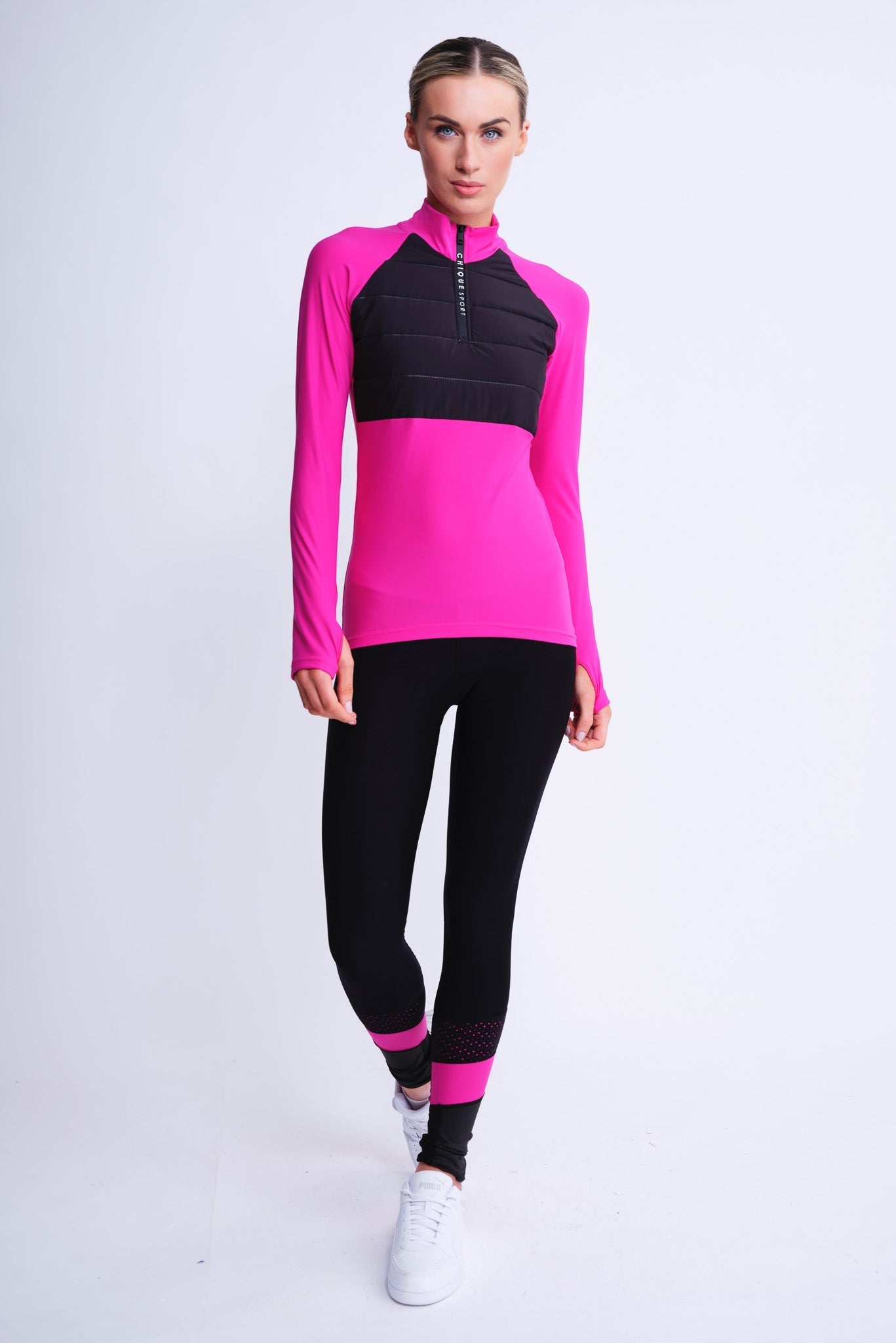 Empower Haut à demi-zip rembourré en Fuchsia