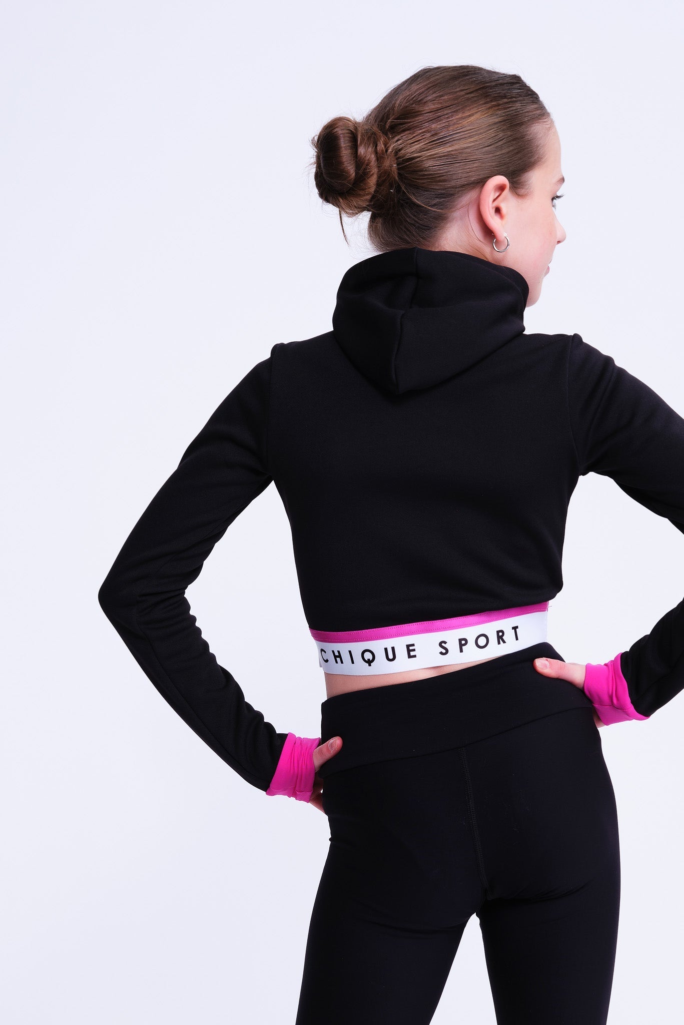 Fearless Crop Hoodie in Black and Fuchsia