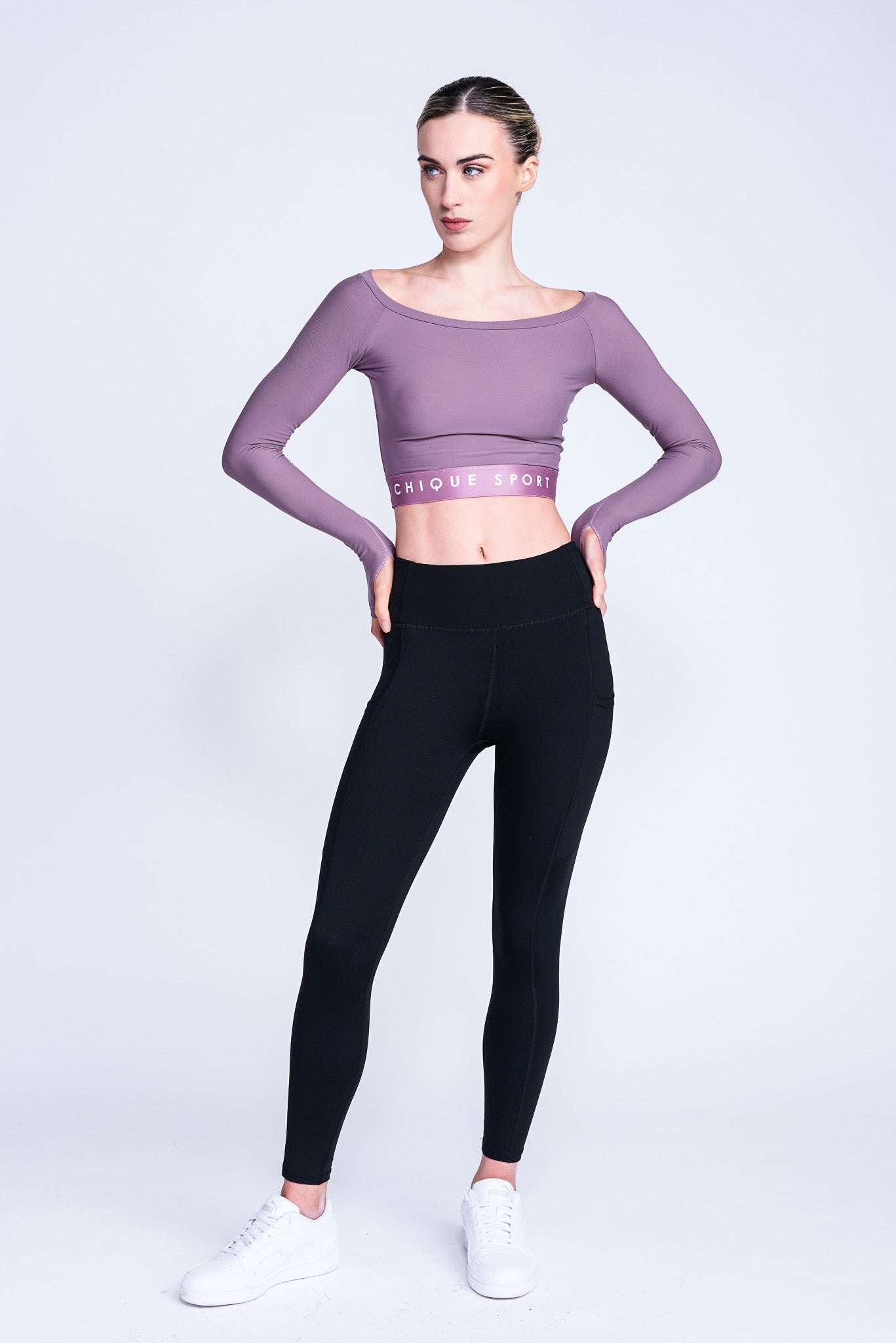 Empower Long-Sleeve Crop Top in Mink