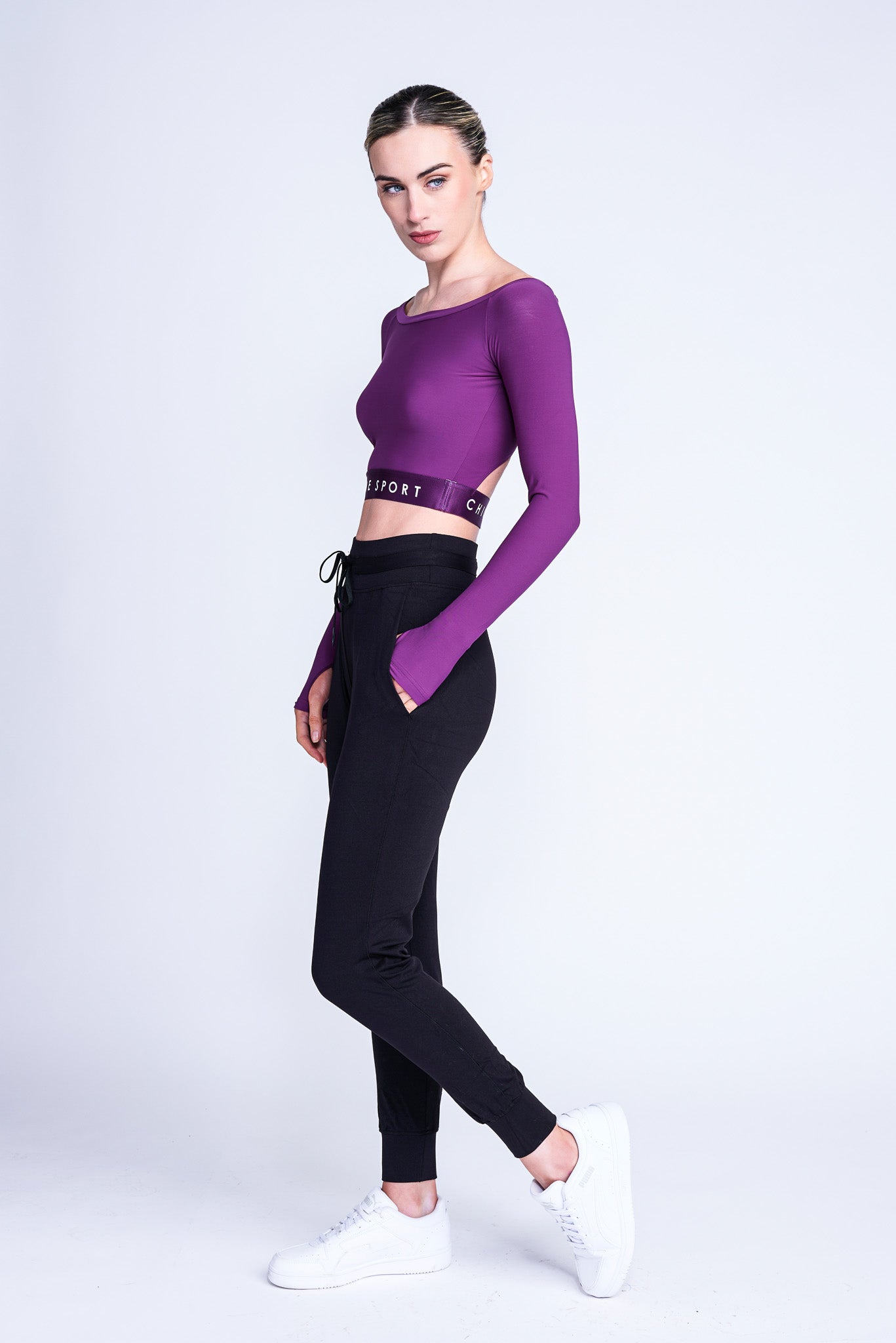 Empower Long-Sleeve Crop Top in Berry