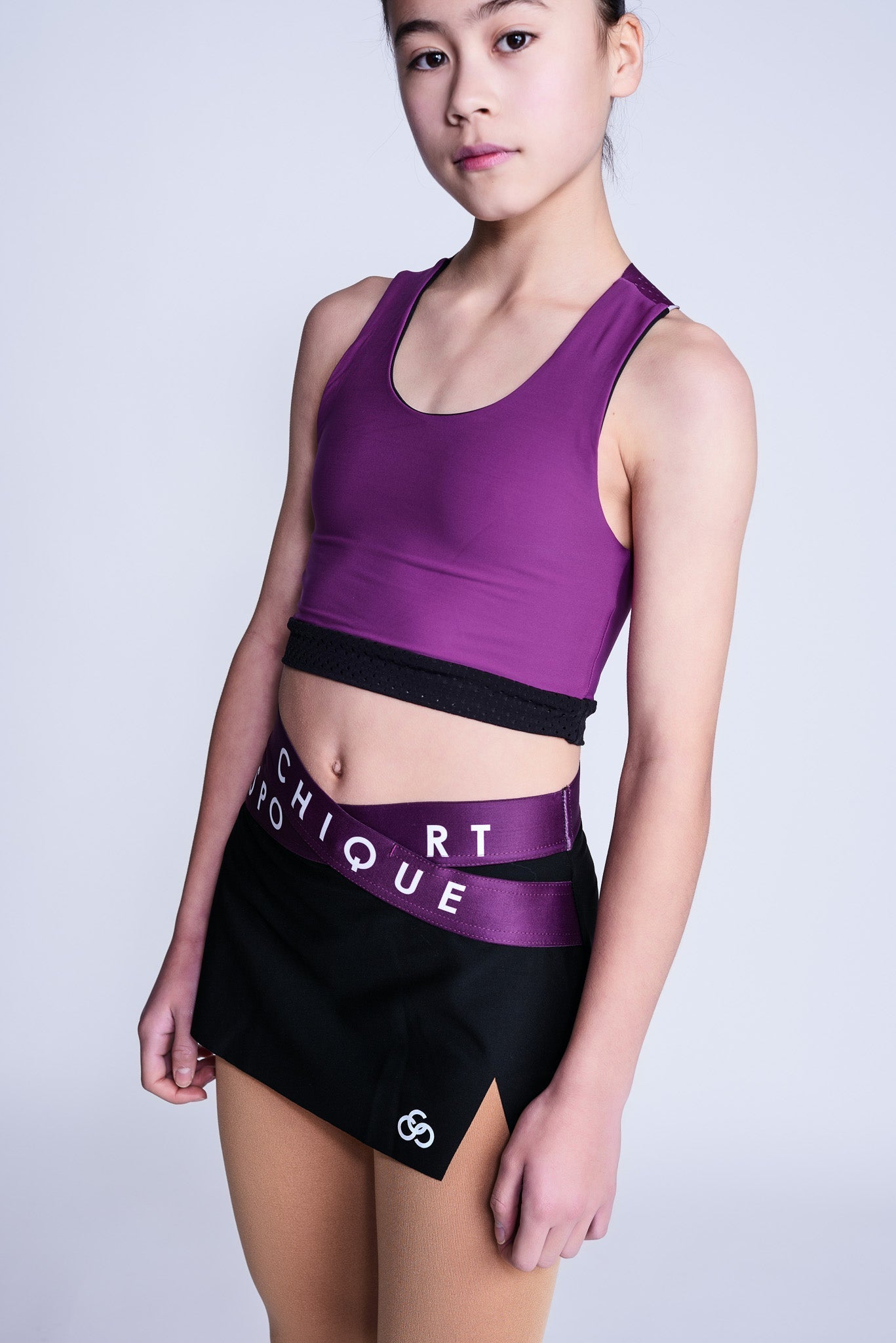 Crop top à bretelles de patinage artistique pour fille en baie