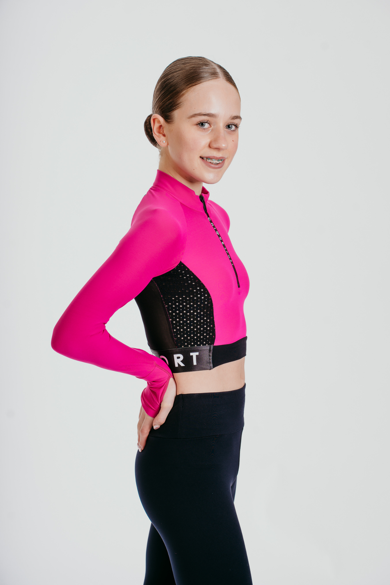 Ignite Long-Sleeve Crop in Fuchsia