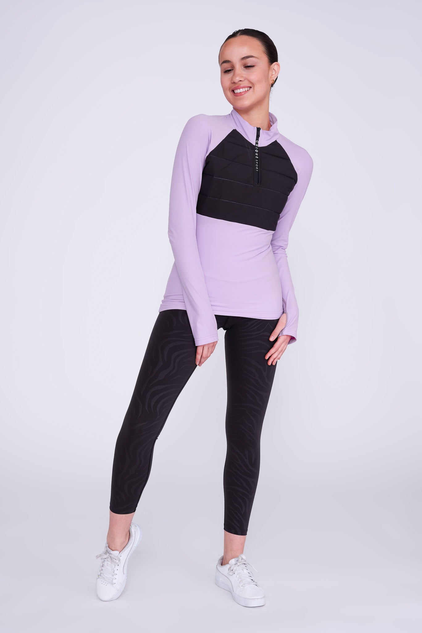 Women's Figure Skating Padded Half-Zip Top in Amethyst