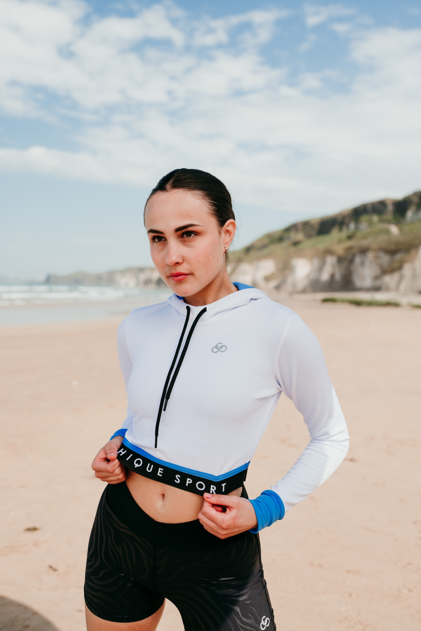 Fearless Crop Hoodie in White and Azure