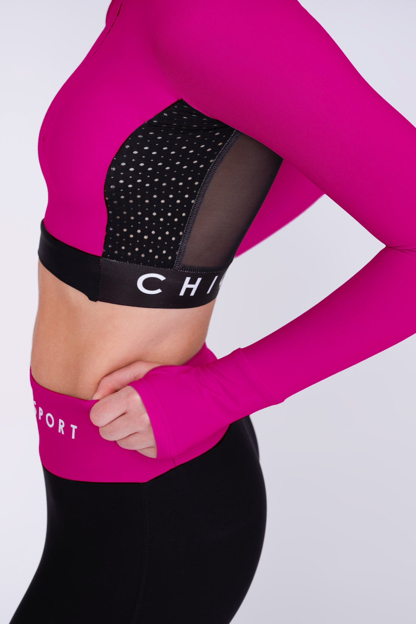 Ignite Langarm-Crop-Top in Fuchsie