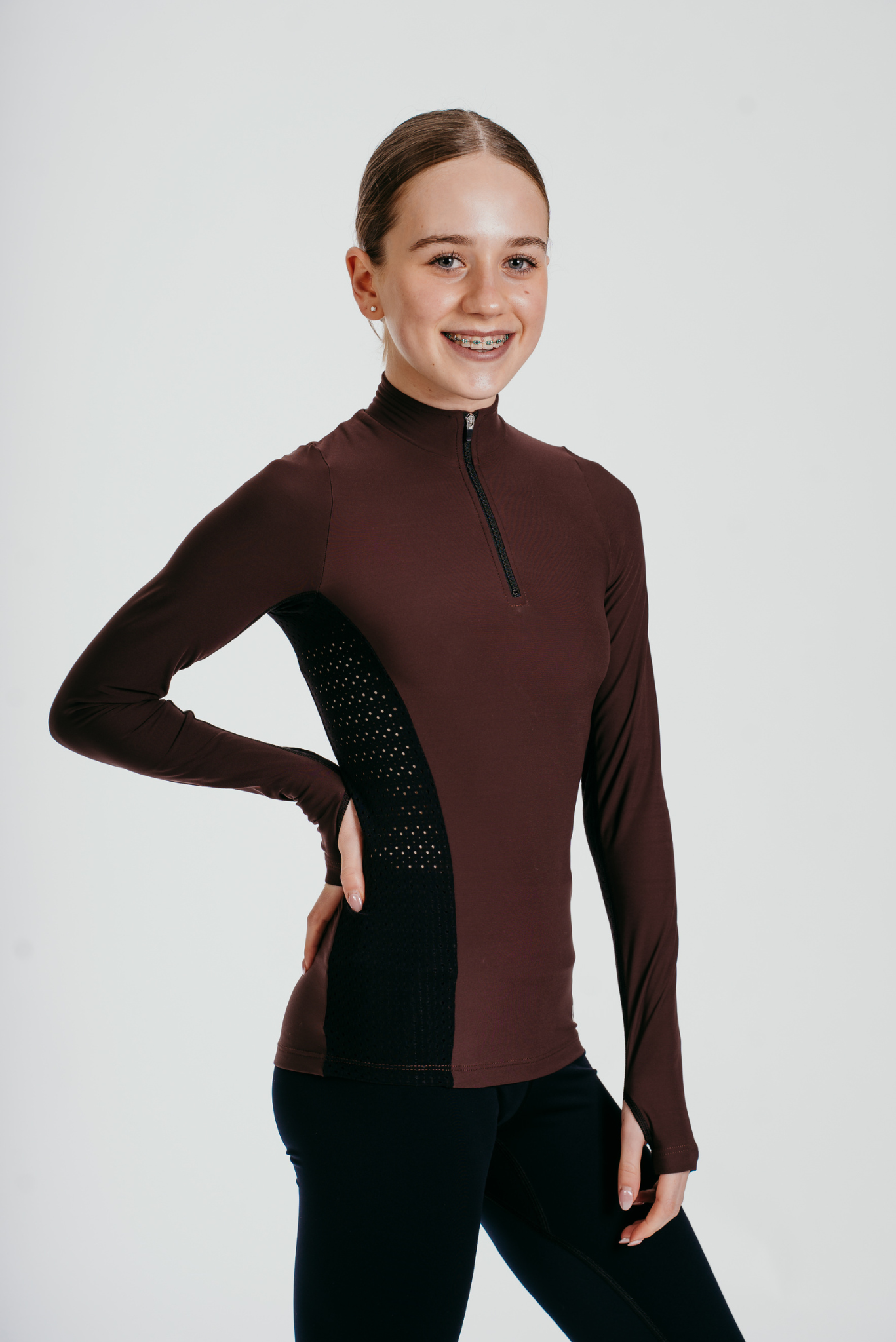 Inspire Half-Zip Top in Truffle