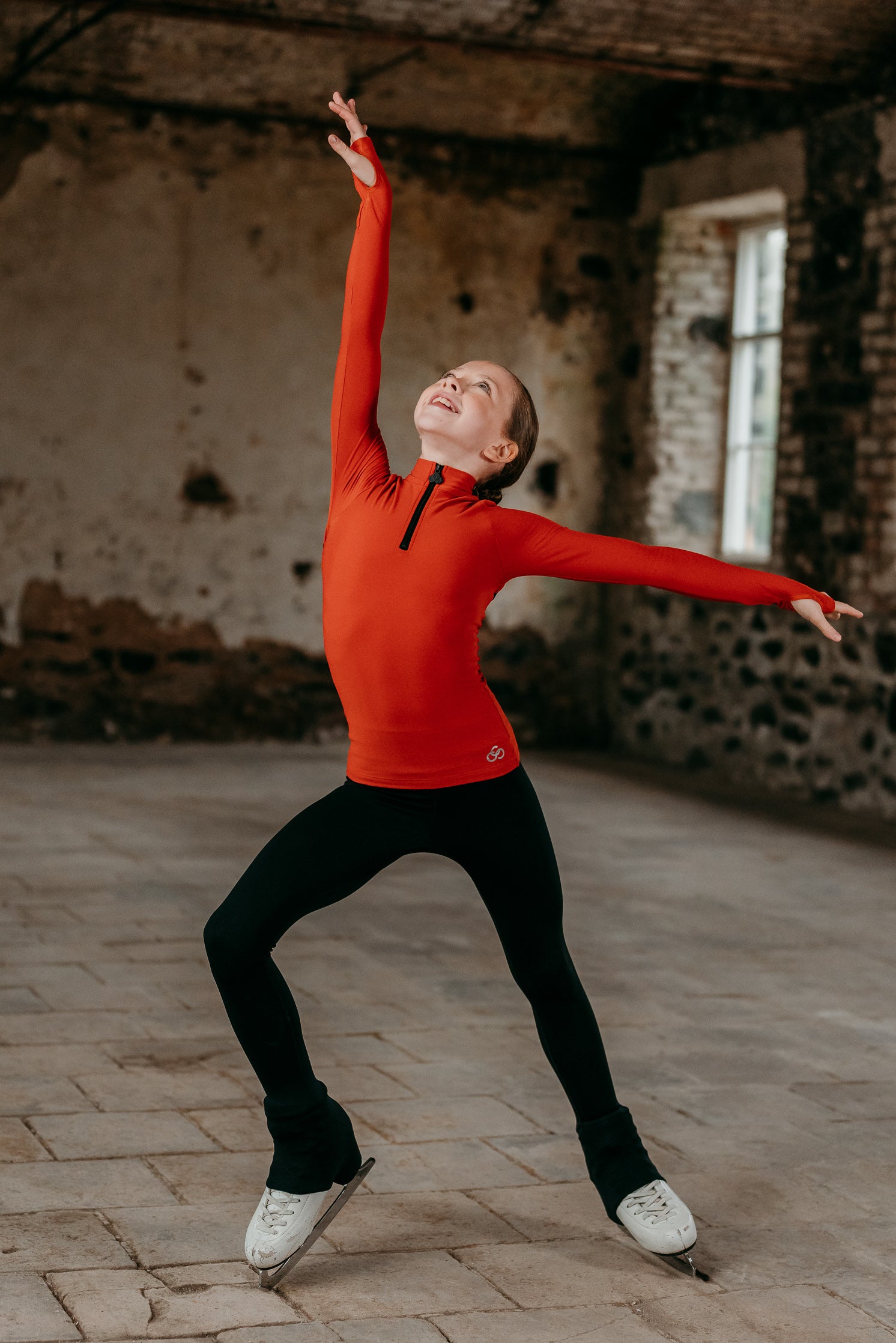 Girl's Figure Skating Phoenix Half Zip Top in Ember | Chique Sport