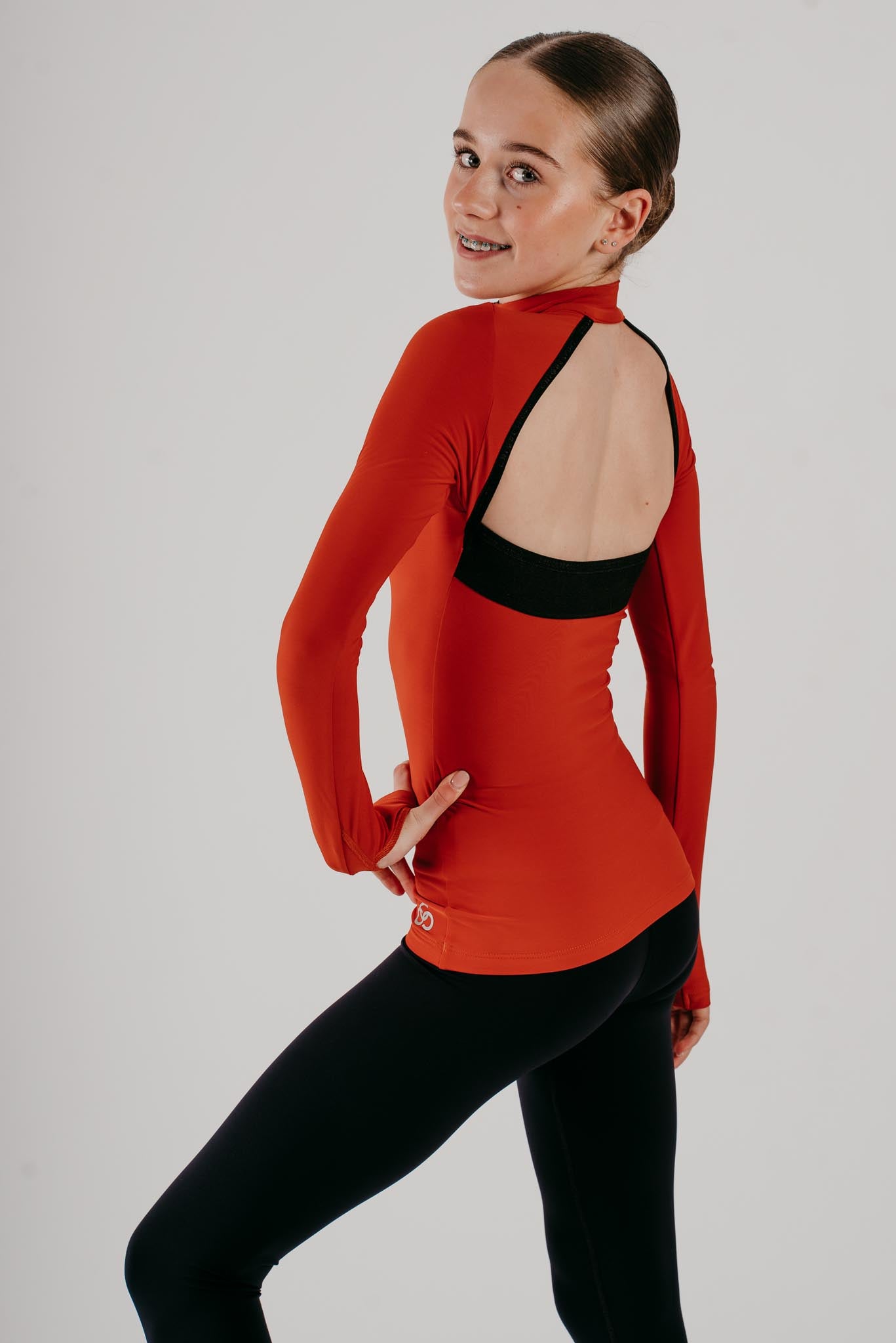 Girl's Figure Skating Phoenix Half Zip Top in Ember | Chique Sport