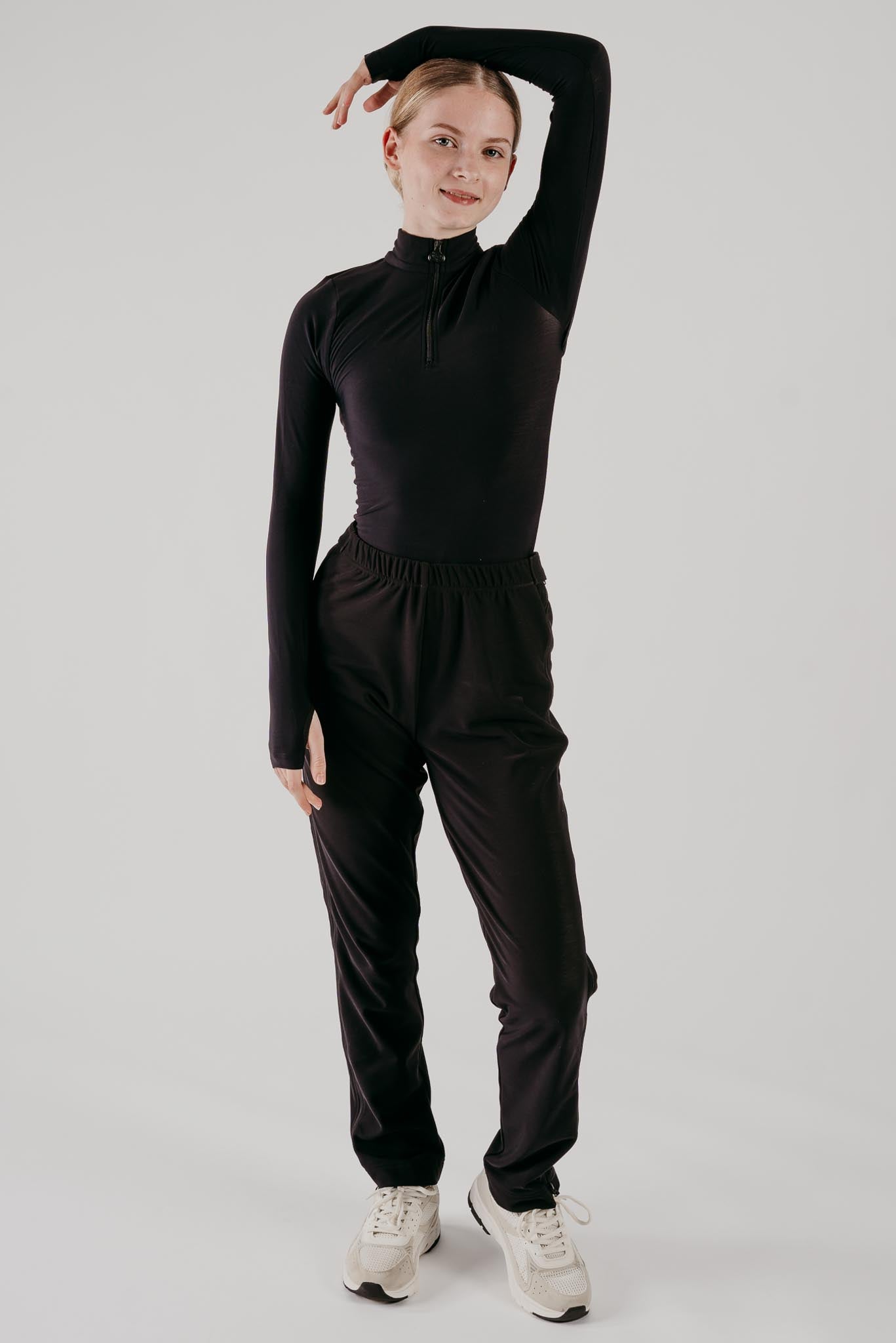 Girl's Figure Skating Phoenix Half Zip Top in Black | Chique