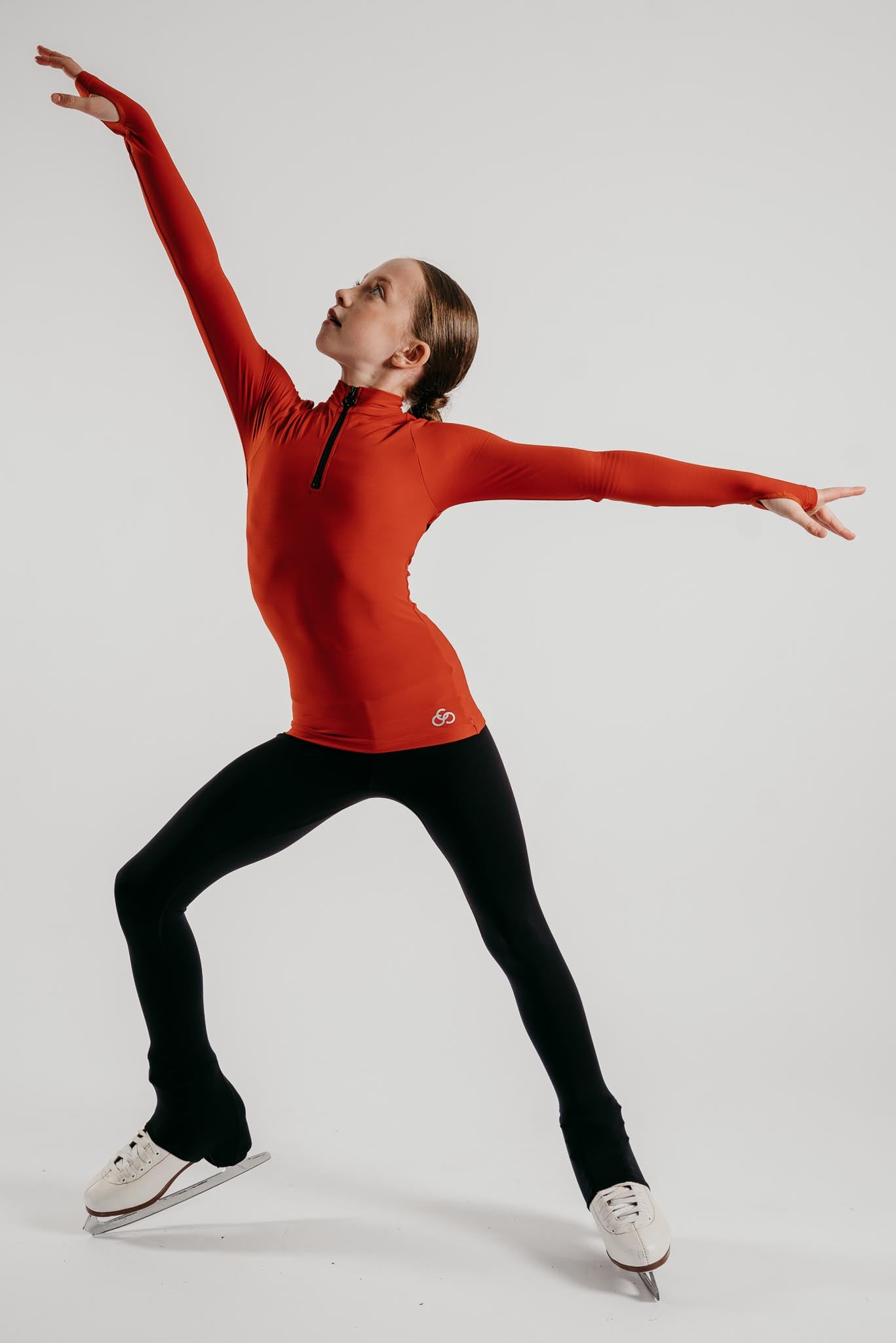 Girl's Figure Skating Phoenix Half Zip Top in Ember | Chique Sport