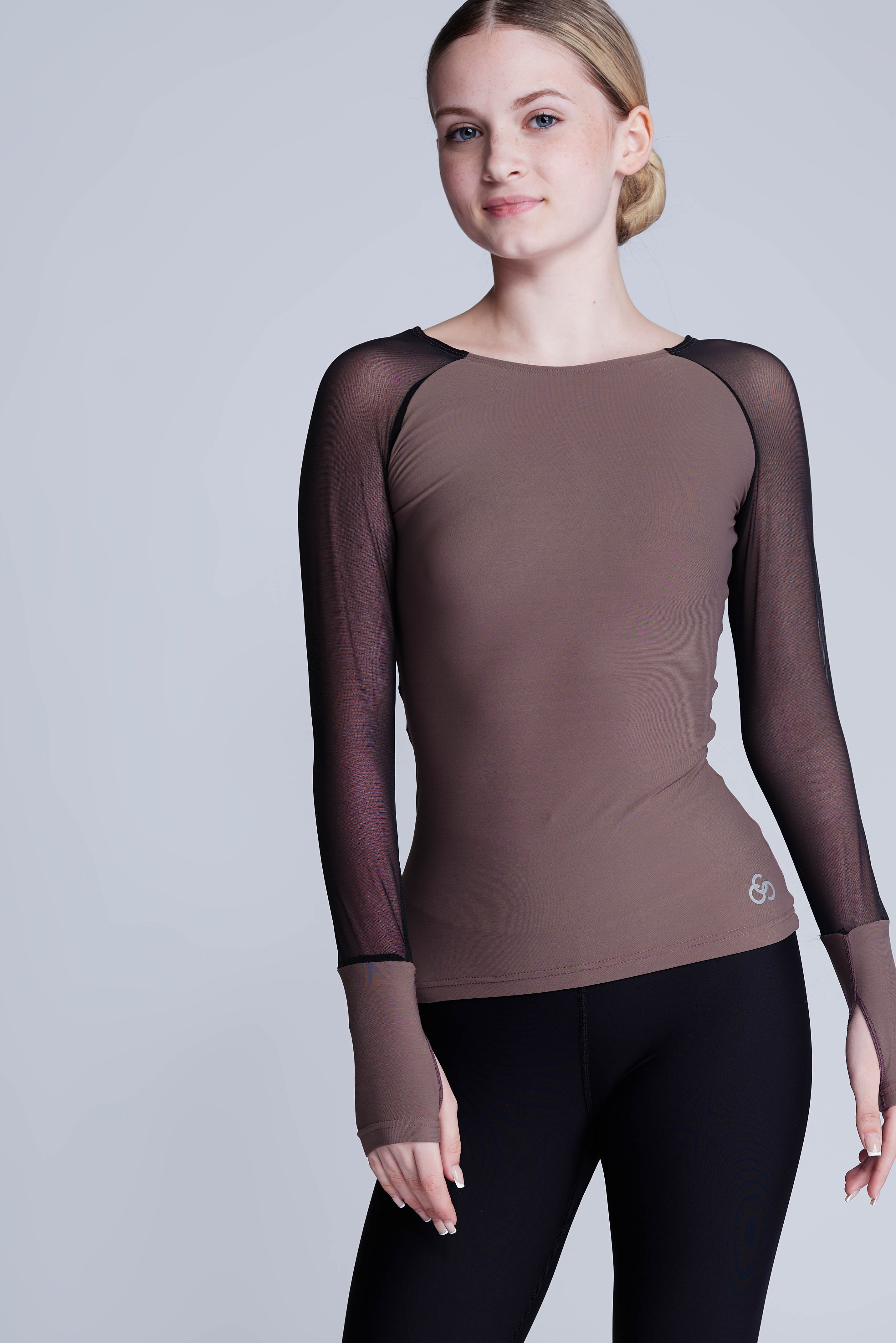 Girl's Figure Skating Ignite Long sleeve Top in Taupe