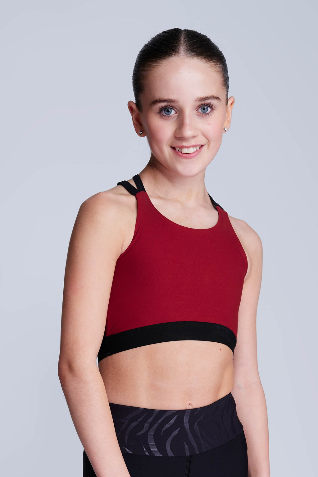 Girl's Figure Skating Scoop Neck Sports Bra in White