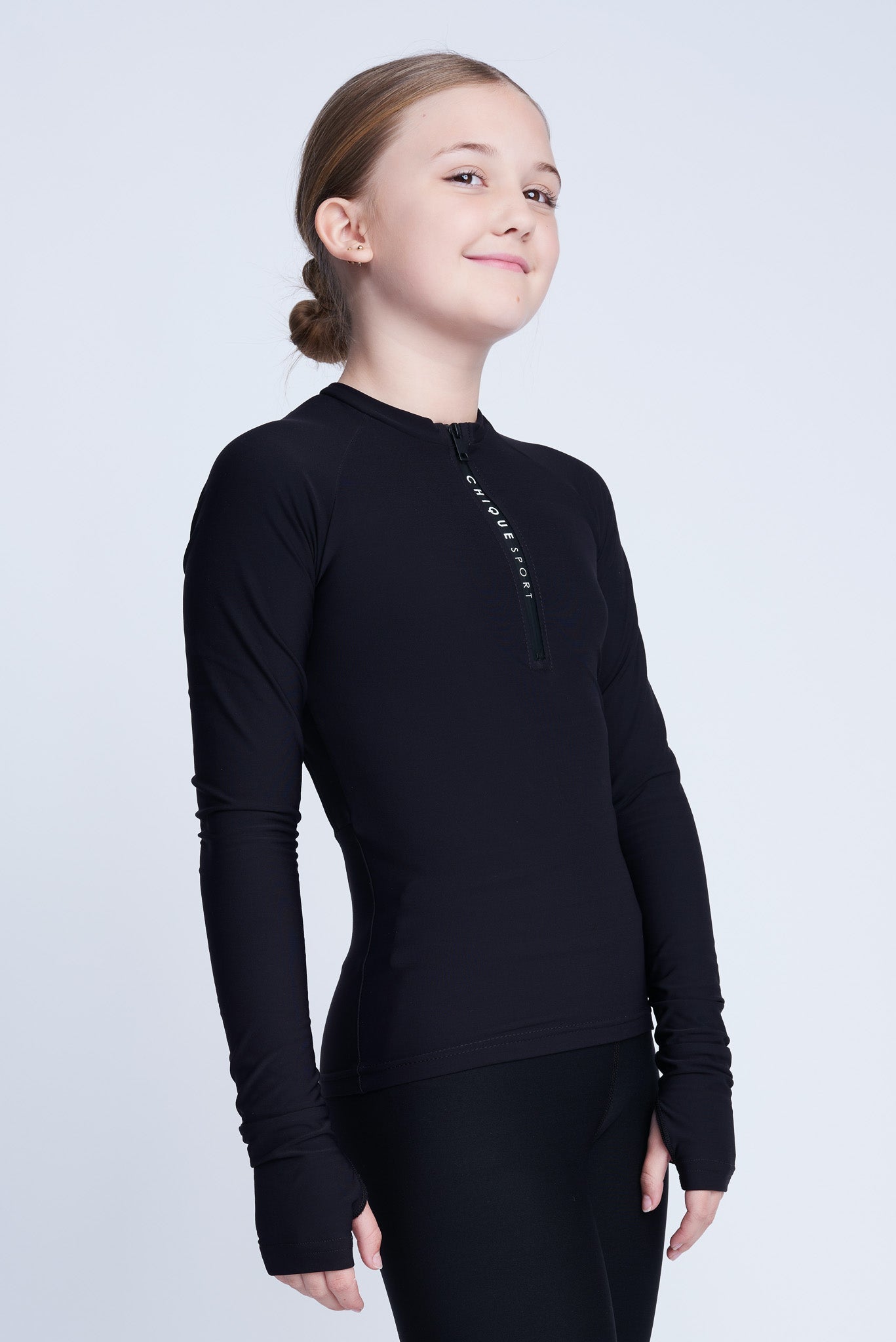 Girl's Figure Skating Half-Zip Top in Black